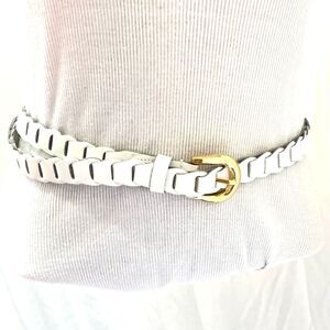 Braided White Belt with Gold Toned Buckle Genuine Leather 40 inches